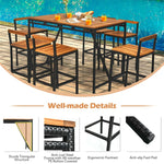 7-Piece Outdoor Acacia Wood Bar Set Rattan Bar Height Patio Dining Set with Umbrella Hole & 6 Bar Stools