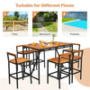 7-Piece Outdoor Acacia Wood Bar Height Dining Set Patio Rattan Bar Stool Table with Umbrella Hole