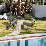 7-Position Adjustable Outdoor Patio Folding Chaise Lounge Chair with Wheels & Removable Headrest