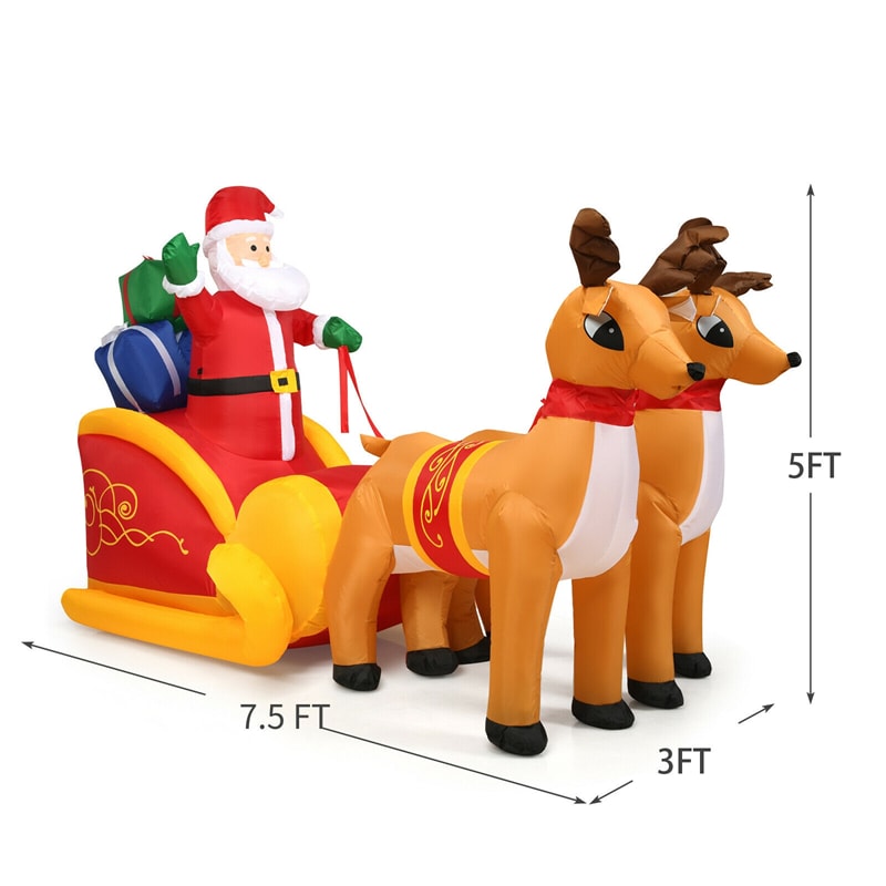 7.5FT Outdoor Christmas Inflatable LED Lighted Santa Claus on Sleigh with Reindeers & Gift Boxes