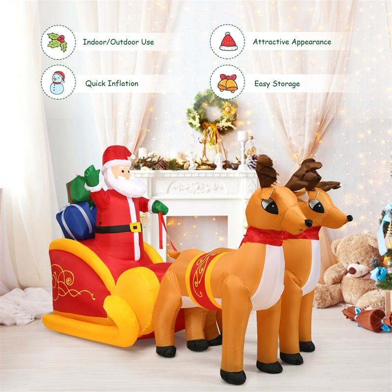 7.5FT Outdoor Christmas Inflatable LED Lighted Santa Claus on Sleigh with Reindeers & Gift Boxes
