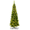 7.5FT Prelit Hinged Pencil Christmas Tree w/ LED Lights and Solid Metal Stand