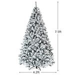 7.5FT Snow Flocked Artificial Christmas Tree Unlit Hinged Full Xmas Tree with 1010 PVC Branch Tips & Metal Stand