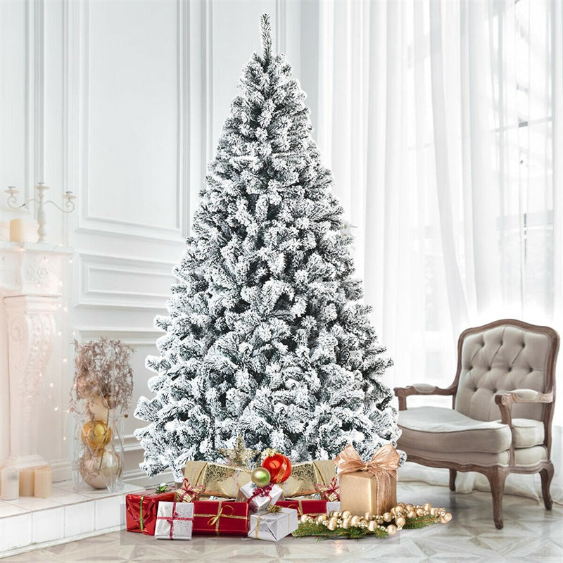 7.5FT Unlit Snow Flocked Wrapped Artificial Christmas Tree with 1010 PVC Branch Tips