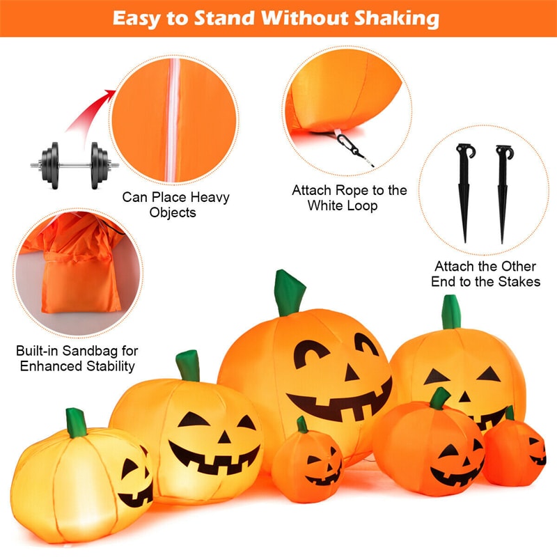 7.5 Ft Halloween Inflatable 7 Pumpkins Patch with Built-in LED Lights