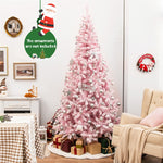 7.5ft Pink Pre-Lit Christmas Tree Hinged Artificial Snow Flocked Xmas Tree with 1100 PVC Branch Tips 450 LED Lights 8 Lighting Modes