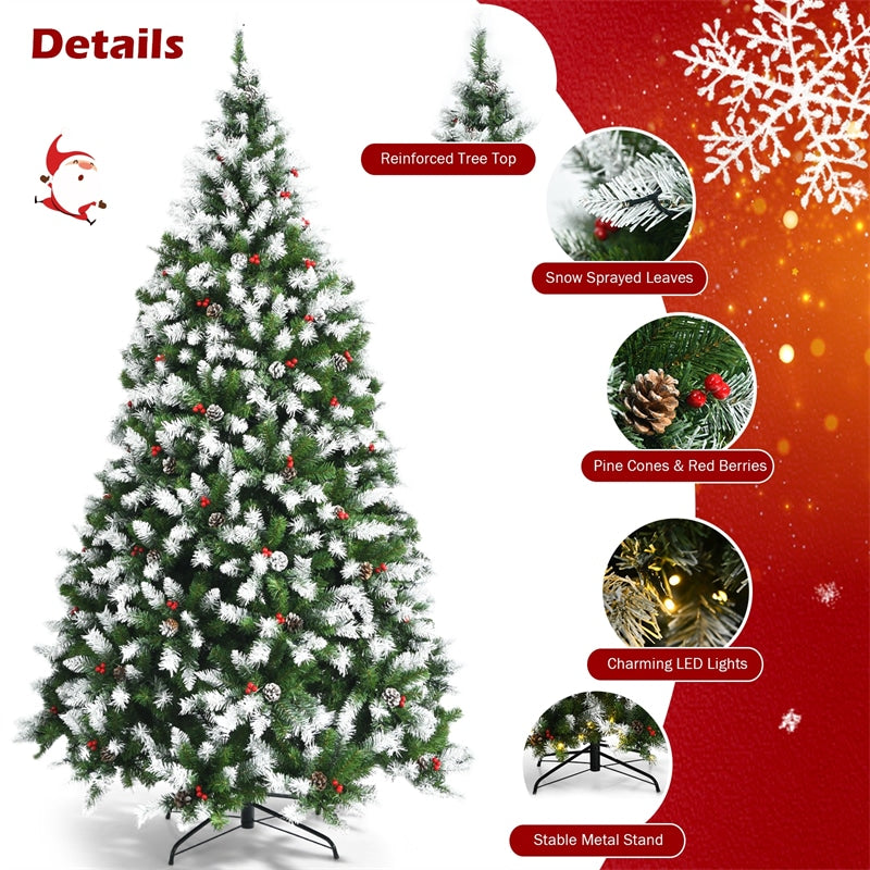 7.5ft Pre-lit Snow Flocked Artificial Christmas Tree with 550 LED Lights