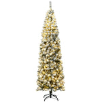 7.5ft Pre-lit Snow Flocked Artificial Pencil Christmas Tree with 350 LED Lights and Metal Stand
