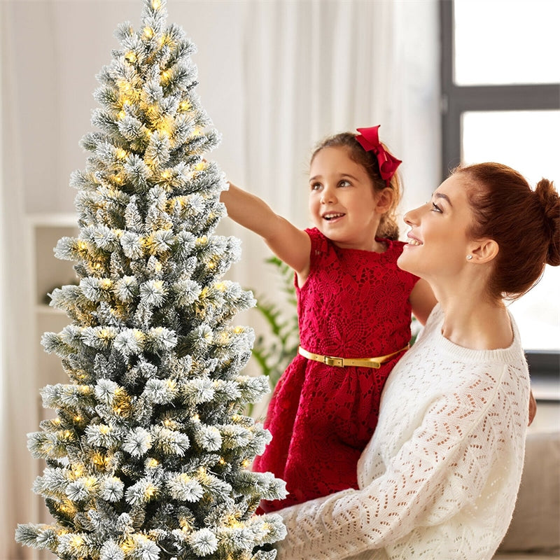 7.5ft Pre-lit Snow Flocked Christmas Tree with LED Lights and Remote Controller