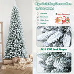 7.5ft Snow Flocked Pencil Christmas Tree Hinged Artificial Slim Xmas Tree with 1189 Branch Tips & Metal Stand