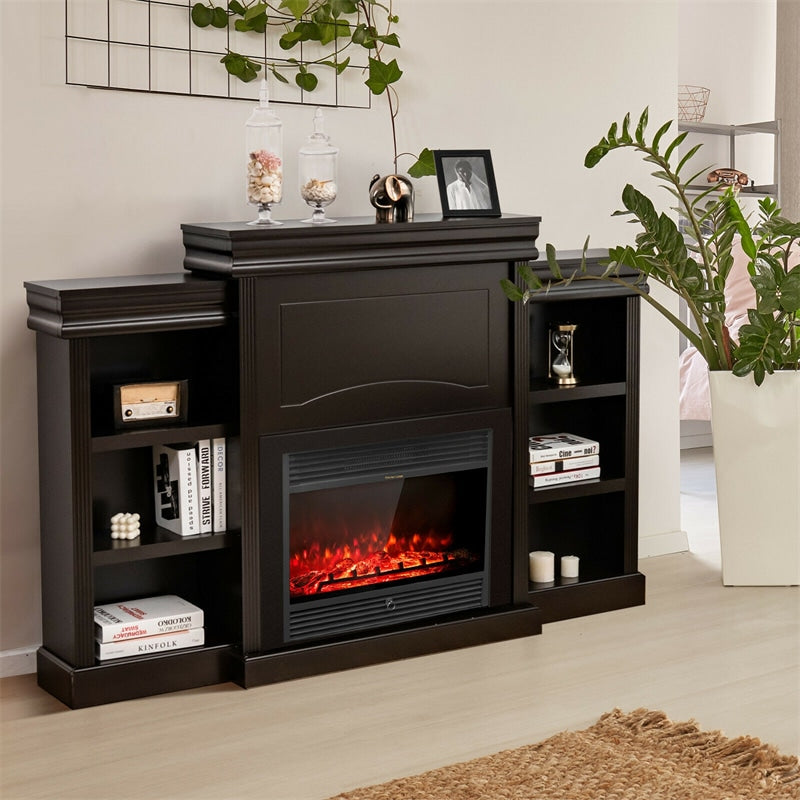 70" Modern Fireplace TV Stand Freestanding Fireplace Mantel with Storage Cabinet for Living Room Bedroom
