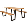Acacia Wood Picnic Table Bench Set for 6-8 Person, 70” Outdoor Dining Table with Benches & Umbrella Hole