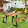 Picnic Table Bench Set for 6-8 Person, 70” Acacia Wood Outdoor Dining Table with Benches & Umbrella Hole