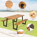 Acacia Wood Picnic Table Bench Set for 6-8, Patented 70” Outdoor Dining Table with Umbrella Hole & 2 Built-in Benches for Garden Backyard