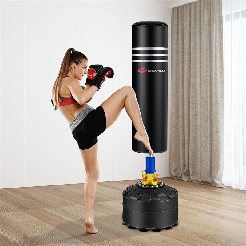 70" Freestanding Punching Bag 220lbs Pre Filled Heavy Boxing Bag Adult Kickboxing Bag with Stand, Gloves & Suction Cup Base