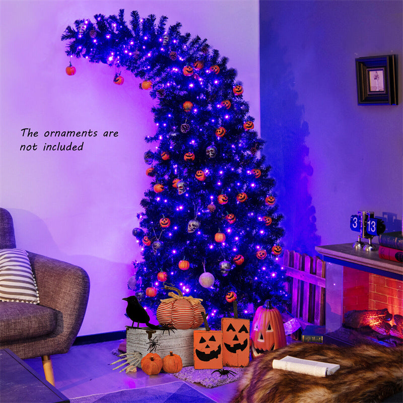 7Ft Pre-Lit Black Halloween Tree Hinged Artificial Christmas Tree with 1050 Tips & 8 Flash Modes 400 Lights