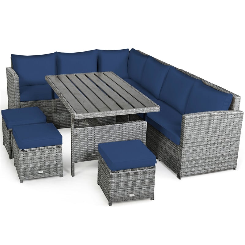 7 PCS Resin Wicker Outdoor Sectional Set Rattan Patio Seating Group with Ottomans & Cushions