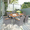 7 Piece Wicker Rattan Patio Dining Set Outdoor Furniture Set with Acacia Wood Table & 6 Cushioned Chairs