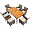 7 Piece Wicker Rattan Patio Dining Set Outdoor Furniture Set with Acacia Wood Table & 6 Cushioned Chairs