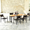 7 Pcs Rattan Patio Dining Furniture Set with Acacia Wood Table & Wicker Chairs