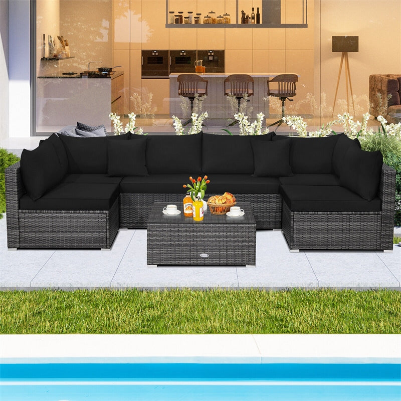 7 Piece Wicker Modular Outdoor Sectional Rattan Patio Sofa Set with Cushions & Coffee Table