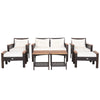 7 Piece PE Wicker Outdoor Conversation Set Patio Cushioned Furniture Set with 2 Ottomans, 2 Storage Side Tables & Acacia Wood Tabletop