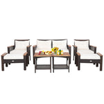 7 Piece PE Wicker Outdoor Conversation Set with 2 Storage Side Tables & 2 Ottomans