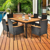 7 Piece Rattan Patio Dining Set with Acacia Wood Table & Stackable Wicker Chairs