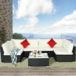 7-Piece PE Rattan Outdoor Sectional Sofa with Tempered Glass Top Table & Cushions, Wicker Patio Furniture Set for Garden Poolside Balcony