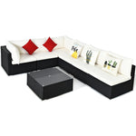 7-Piece PE Rattan Outdoor Sectional Sofa with Tempered Glass Top Table & Cushions, Wicker Patio Furniture Set for Garden Poolside Balcony