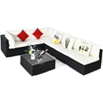 7-Piece PE Rattan Outdoor Sectional Sofa with Tempered Glass Top Table & Cushions, Wicker Patio Furniture Set for Garden Poolside Balcony