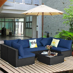 7-Piece PE Rattan Outdoor Sectional Sofa with Tempered Glass Top Table & Cushions, Wicker Patio Furniture Set for Garden Poolside Balcony