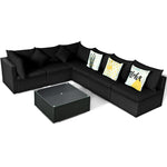 7-Piece PE Rattan Outdoor Sectional Sofa with Tempered Glass Top Table & Cushions, Wicker Patio Furniture Set for Garden Poolside Balcony