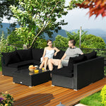 7-Piece PE Rattan Outdoor Sectional Sofa with Tempered Glass Top Table & Cushions, Wicker Patio Furniture Set for Garden Poolside Balcony