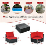 7-Piece PE Rattan Outdoor Sectional Sofa with Tempered Glass Top Table & Cushions, Wicker Patio Furniture Set for Garden Poolside Balcony