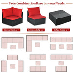7-Piece PE Rattan Outdoor Sectional Sofa with Tempered Glass Top Table & Cushions, Wicker Patio Furniture Set for Garden Poolside Balcony