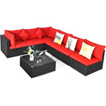 7-Piece PE Rattan Outdoor Sectional Sofa with Tempered Glass Top Table & Cushions, Wicker Patio Furniture Set for Garden Poolside Balcony
