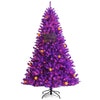 7 FT Artificial Prelit Purple Halloween Tree with Orange Lights & Pumpkin Ornaments
