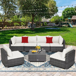 7 Piece Outdoor Patio Rattan Sectional Sofa Set with Cushions & Coffee Table