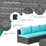 7 Piece Outdoor Patio Rattan Sectional Sofa Set with Cushions & Coffee Table