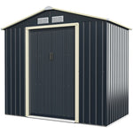 7’ x 4’ Large Metal Storage Shed Outdoor Backyard Storage Cabinet Garden Tool House with 4 Vents & Lockable Double Sliding Door