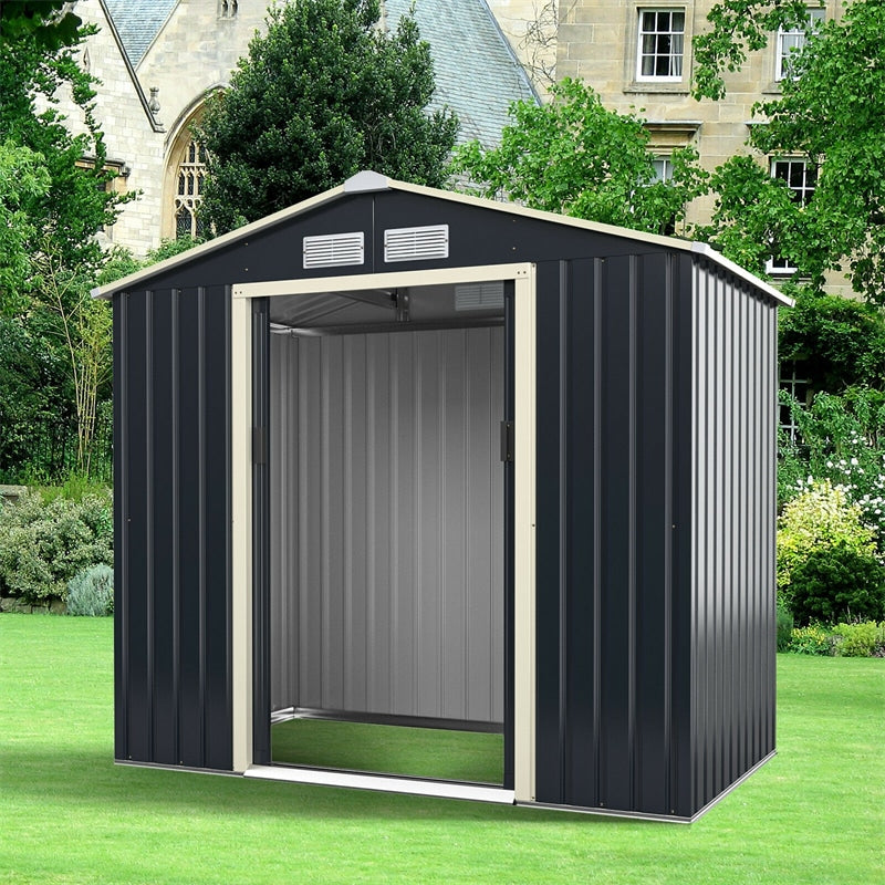 7’ x 4’ Large Metal Storage Shed Outdoor Backyard Storage Cabinet Garden Tool House with 4 Vents & Lockable Double Sliding Door