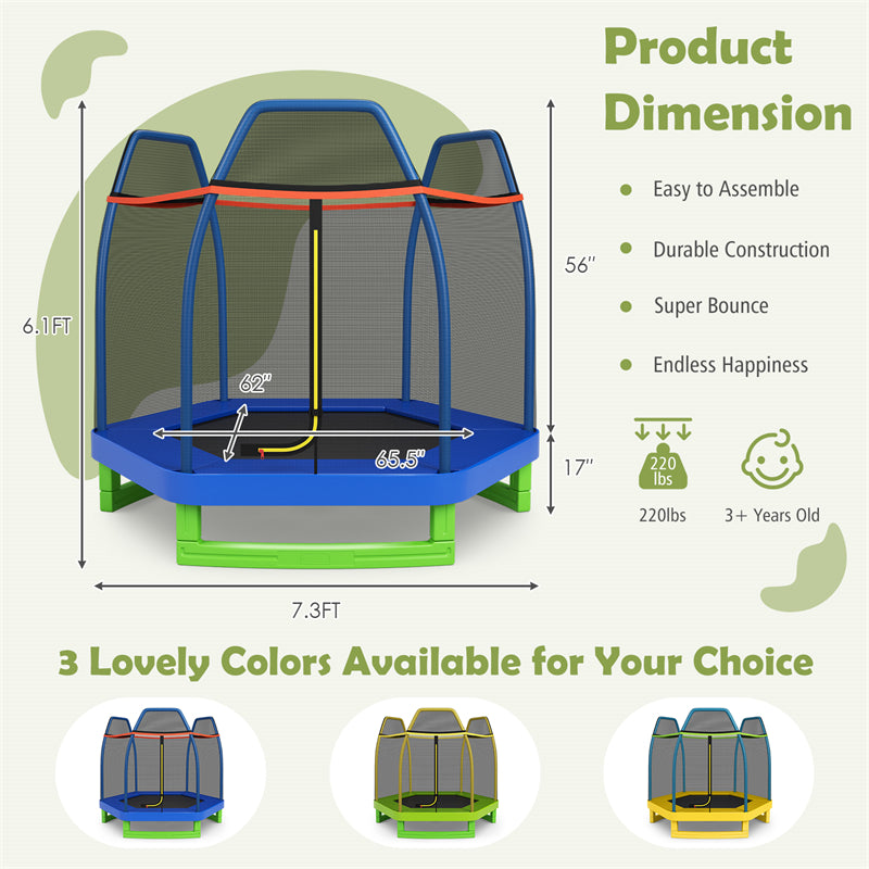 7ft Outdoor Kids Trampoline Recreational Bounce Jumper with Safety Enclosure Net