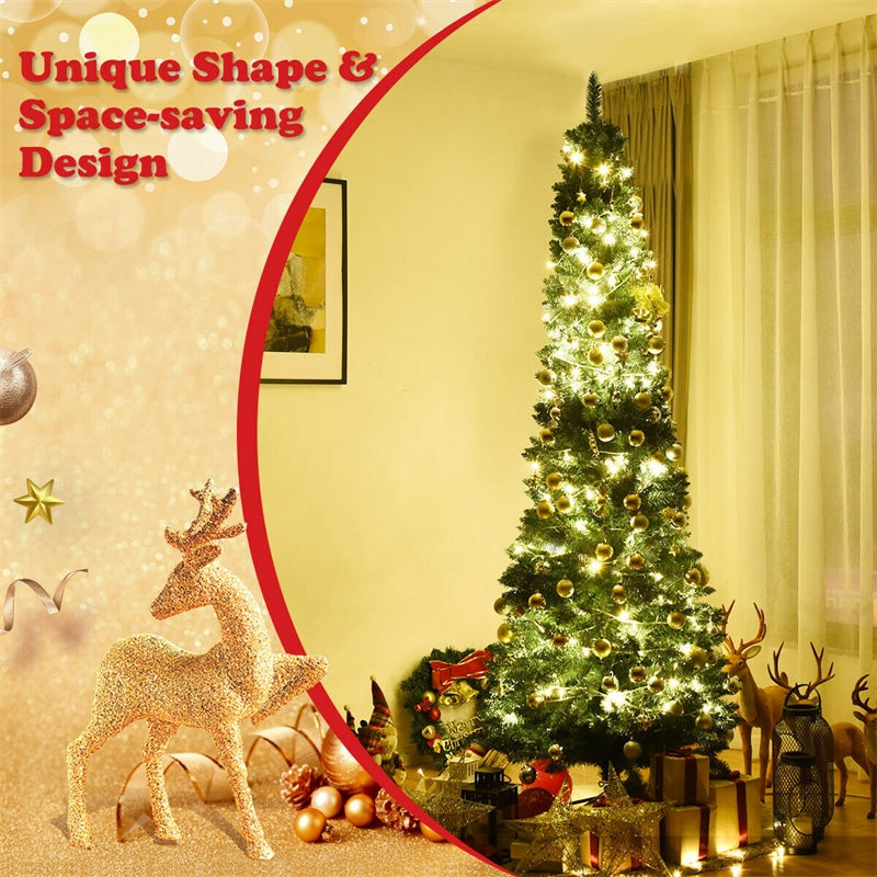 7ft PVC Artificial Christmas Tree Holiday Decor Slim Pencil Xmas Tree with Foldable Metal Stand