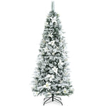 7ft Snow Flocked Pencil Artificial Christmas Tree Holiday Decoration