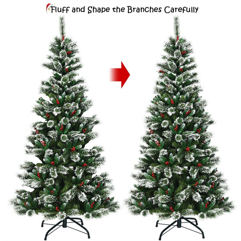 7ft Snow Flocked Higned Artificial Pencil Christmas Tree with Red Berries