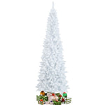 7ft White Pre-Lit Pencil Christmas Tree Hinged Slim Artificial Tree with 800 Branch Tips 300 Lights 8 Lighting Modes