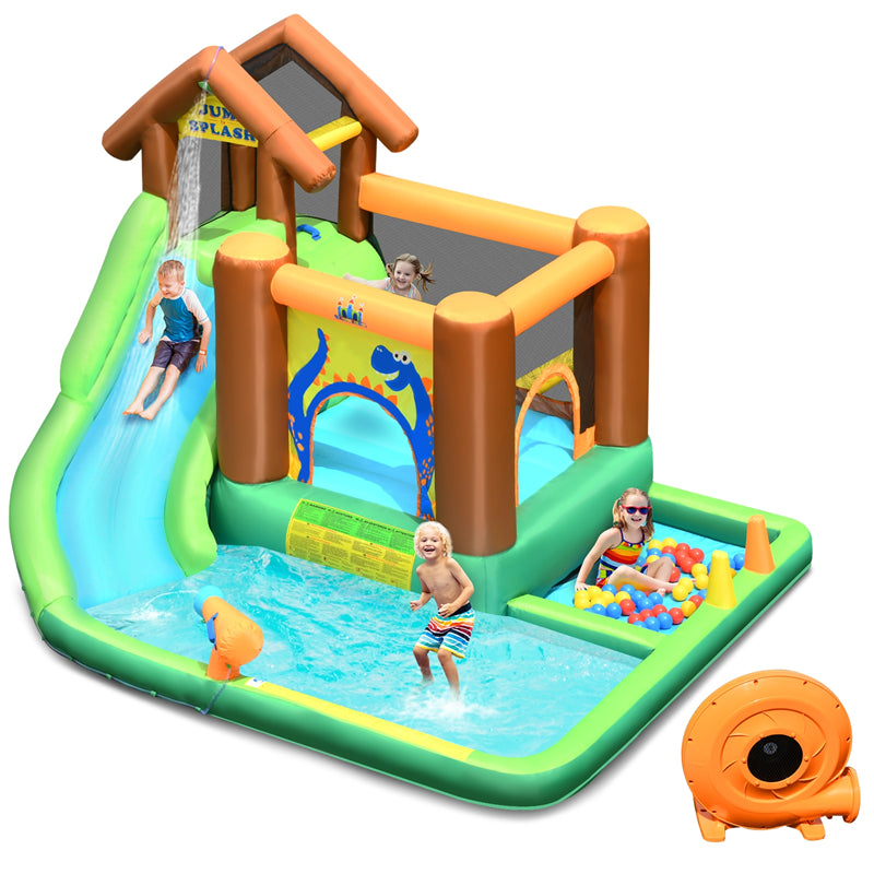 7 in 1 Kids Inflatable Water Slide Bounce House Splash Pool with 750W Blower