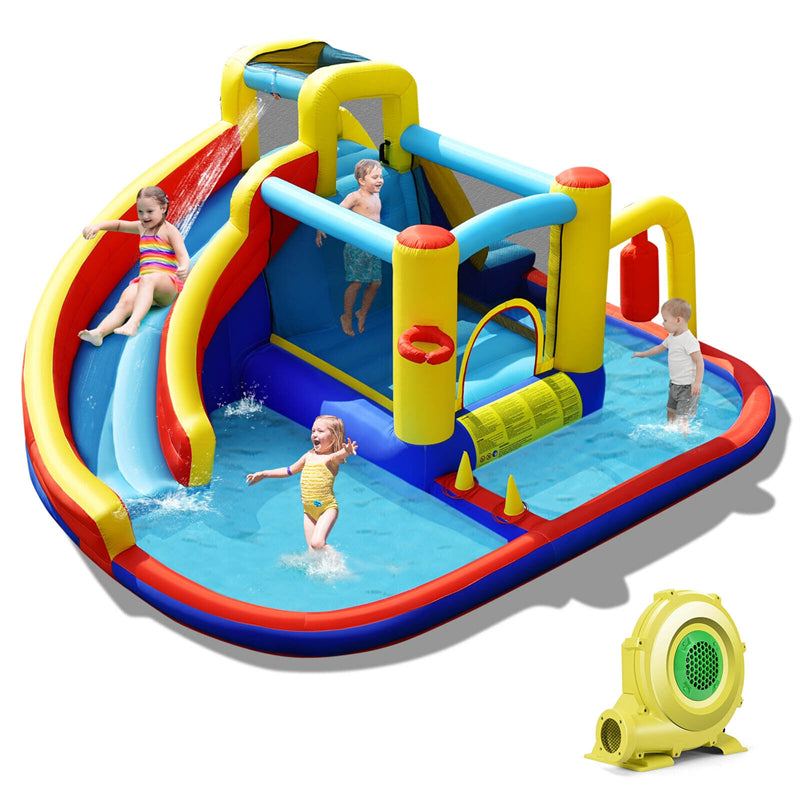 7 in 1 Giant Inflatable Pool Water Slide Kids Bounce House Jumping Castle Combo with 735W Blower