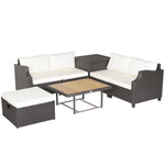7 Piece Outdoor Hand-Woven PE Wicker Furniture Set Patio Conversation Set Sectional Sofa with Acacia Coffee Table & Storage Box